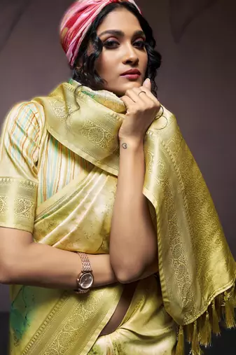 yellow premium art silk blend sarees  luxurious weaving