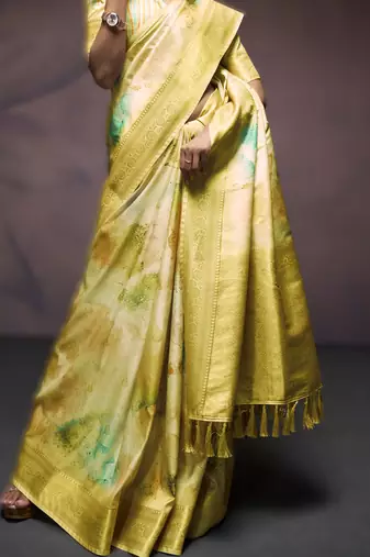 yellow premium art silk blend sarees  luxurious weaving