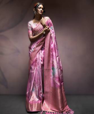 pink premium art silk blend sarees  luxurious weaving 1