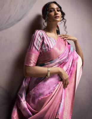pink premium art silk blend sarees  luxurious weaving 2