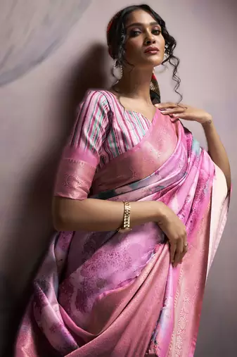 pink premium art silk blend sarees  luxurious weaving