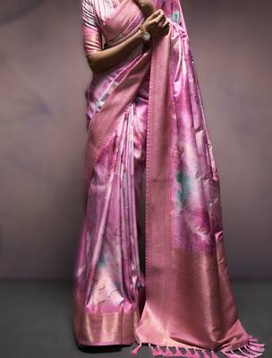 pink premium art silk blend sarees  luxurious weaving 3