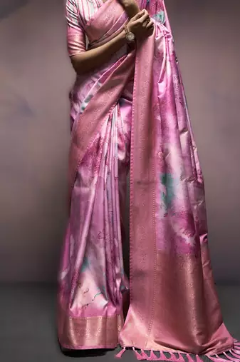 pink premium art silk blend sarees  luxurious weaving
