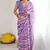 Light purple georgette printed saree with mirror work border & unstitched georgette silk blend blouse