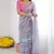 Light pink heavy georgette printed saree with mirror work border & unstitched georgette silk blouse