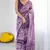 Wine heavy georgette printed saree with mirror work border & unstitched georgette silk blouse