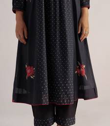 Black bandhani and flower printed mul-chanderi co-ord set