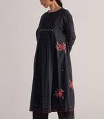 Black bandhani and flower printed mul-chanderi co-ord set