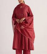 Garnet red bandhani print mul chanderi kurta set