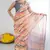 Multi color heavy georgette printed saree with mirror work border & unstitched georgette silk blouse