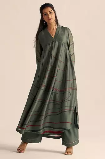 Cilantro green silk co-ord set