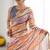Multi color heavy georgette printed saree with mirror work border & unstitched georgette silk blouse