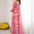 Baby pink heavy georgette printed saree with mirror work border & unstitched georgette silk blouse