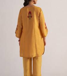 Golden orange print and solid festive co-ord set