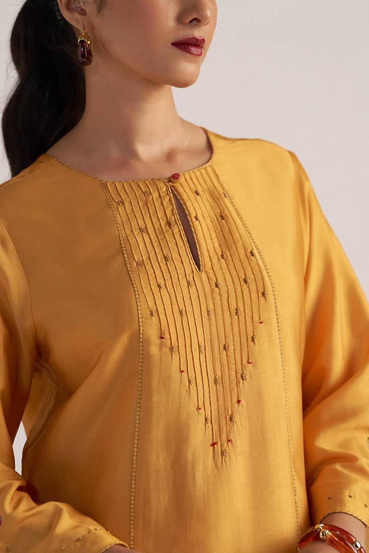 Golden orange print and solid festive co-ord set