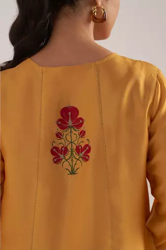 Golden orange print and solid festive co-ord set