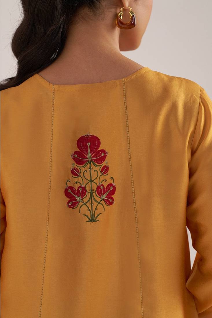 Golden orange print and solid festive co-ord set