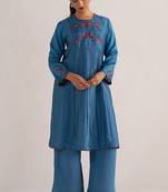 Blue ashes print and solid festive co-ord set