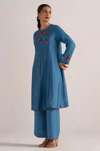 Blue ashes print and solid festive co-ord set
