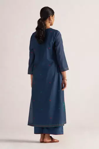 Legion blue woven chanderi kurta set