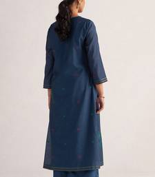 Legion blue woven chanderi kurta set