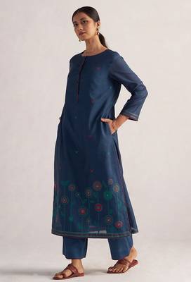 Legion blue woven chanderi kurta set 1