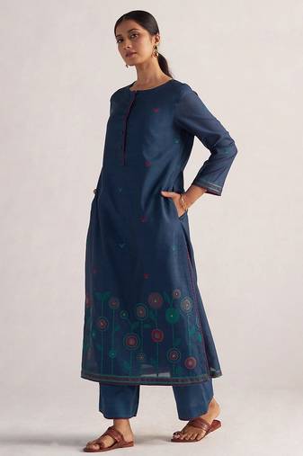 Legion blue woven chanderi kurta set
