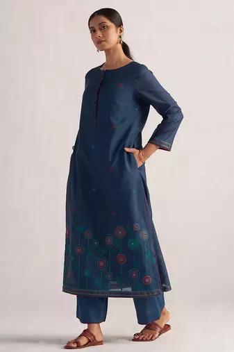 Legion blue woven chanderi kurta set