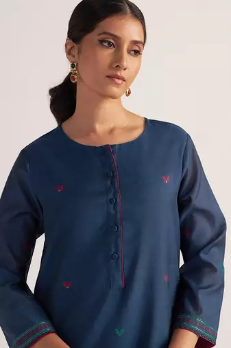Legion blue woven chanderi kurta set