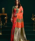 orange soft art silk saree with fancy pumpum border