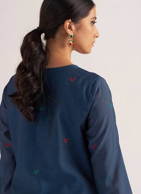 Legion blue woven chanderi kurta set 4