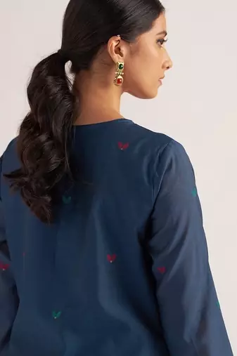 Legion blue woven chanderi kurta set