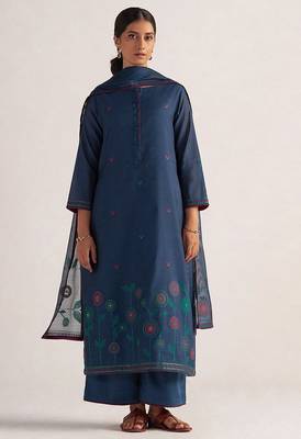 Legion blue woven chanderi kurta set 5
