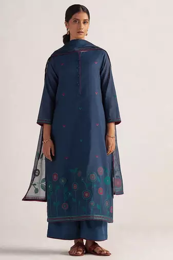 Legion blue woven chanderi kurta set