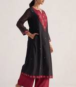 Black and maroon woven kurta set