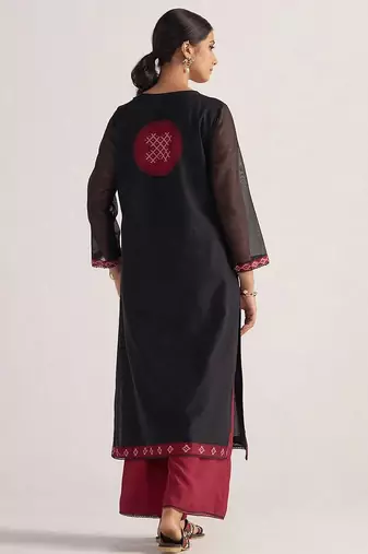 Black and maroon woven kurta set