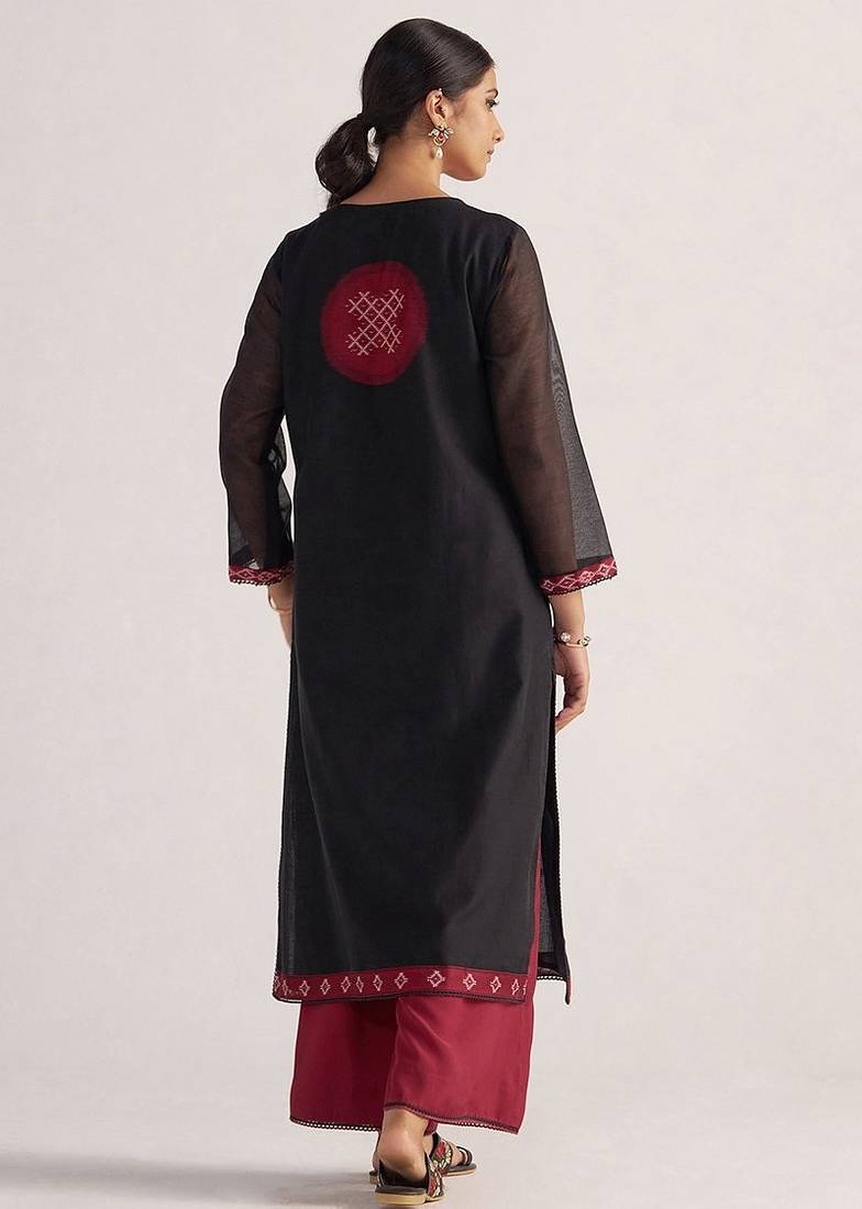 Black and maroon woven kurta set
