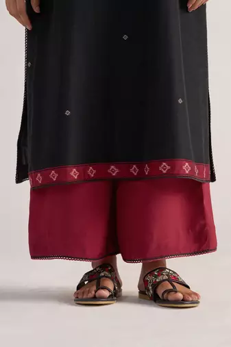 Black and maroon woven kurta set