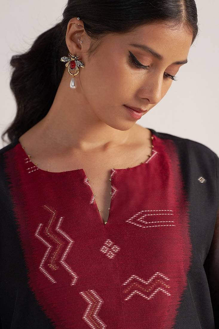 Black and maroon woven kurta set