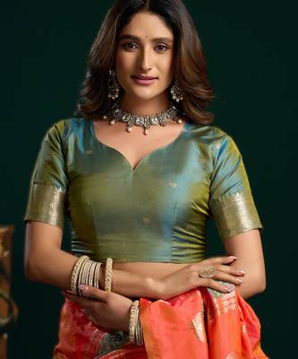 orange soft art silk blend saree with fancy pumpum border 4