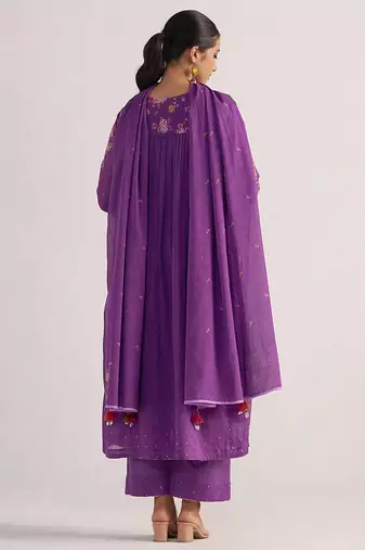 Purple magic mul-mul kurta set