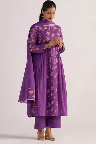 Purple magic mul-mul kurta set