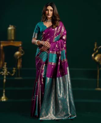purple soft art silk blend saree with fancy pumpum border 1