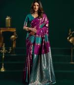 purple soft art silk saree with fancy pumpum border
