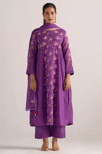 Purple magic mul-mul kurta set