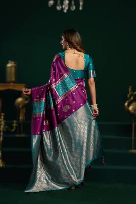 purple soft art silk blend saree with fancy pumpum border 2