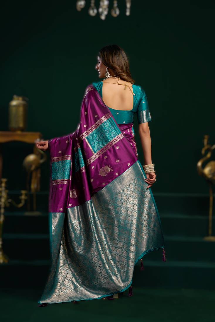 purple soft art silk saree with fancy pumpum border