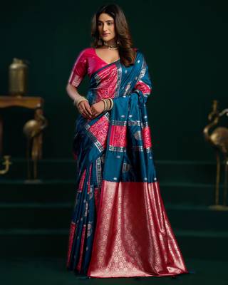 teal soft art silk blend saree with fancy pumpum border 1