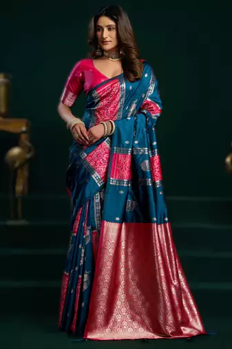teal soft art silk saree with fancy pumpum border