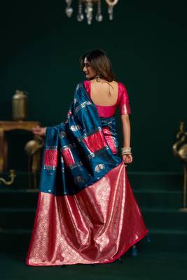 teal soft art silk blend saree with fancy pumpum border 2